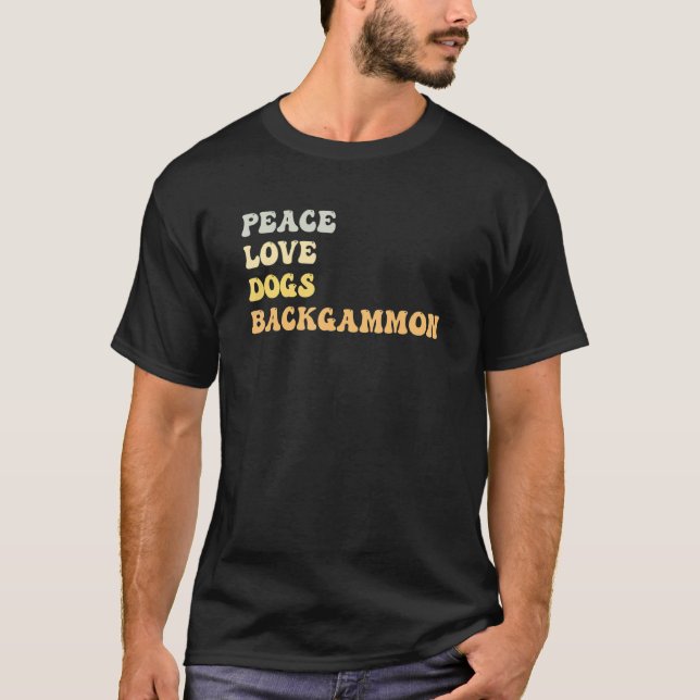 Peace Liebe Hund Backgammon Retro T-Shirt (Vorderseite)