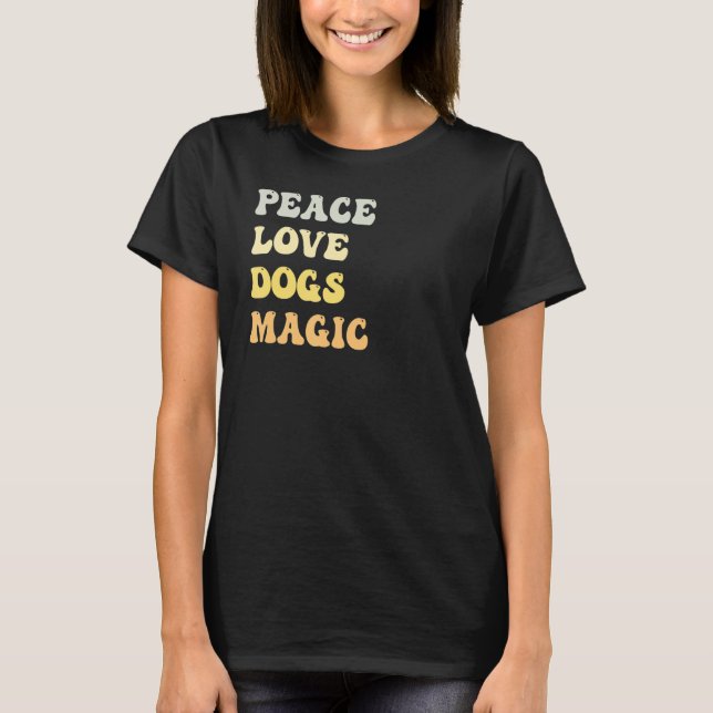 Peace Liebe Hund Magic Retro T-Shirt (Vorderseite)