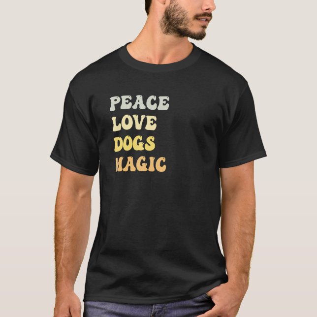Peace Liebe Hund Magic Retro T-Shirt (Vorderseite)