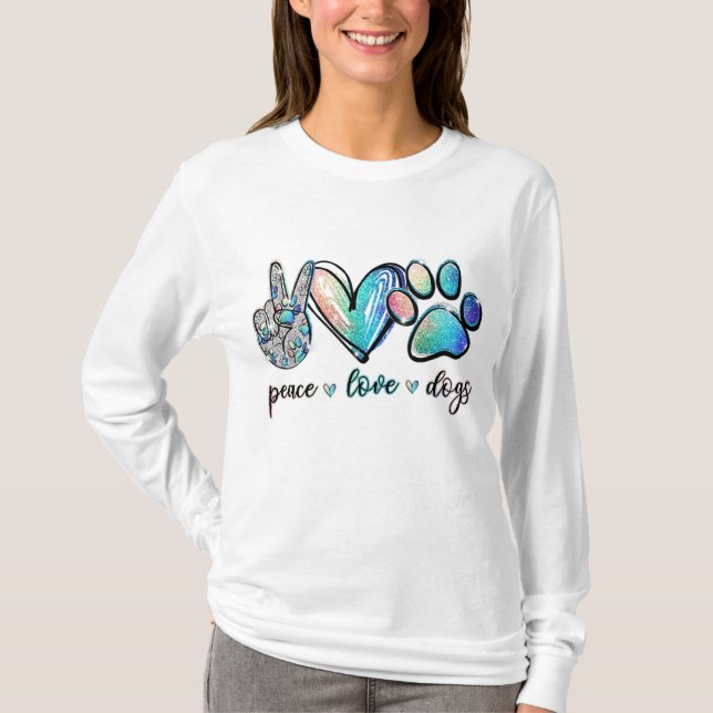 Peace Liebe Hunde Funny Paw Dog Lover Welpe T-Shirt (Vorderseite)