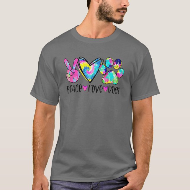 Peace Liebe Hunde Gefärbte Krawatte Dog Paw Mama H T-Shirt (Vorderseite)