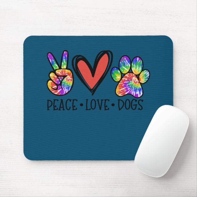 Peace Liebe Hunde Paws Gefärbte Krawatte Rainbow A Mousepad (Mit Mouse)