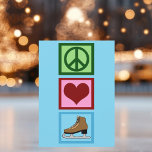 Peace Liebe Ice Skaten Feiertagskarte<br><div class="desc">Niedlich Peace Liebe Ice Skaten Weihnachtskarte für einen Eistänzer,  der gerne Friedenszeichen und Herz bekommt. Hübsche blaue Skater Karten an diesem Weihnachtsfest für einen Skater.</div>