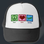 Peace Liebe Iguanas Truckerkappe<br><div class="desc">Ein Friedensschild, ein Herz und eine niedliche grüne Leguana. Ich Liebe coole Leguana Besitzer Geschenke für mein Lieblings-Haustier.</div>