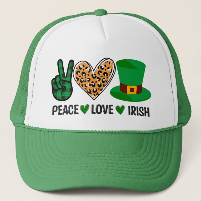 Peace Liebe Irish St Patrick's Day Truckerkappe (Vorderseite)