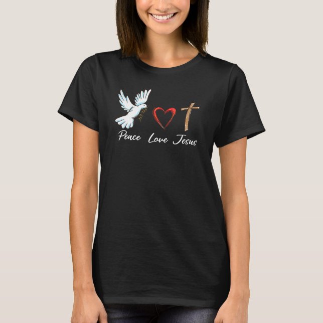 Peace Liebe Jesus Niedlich Dove Christlicher Kreuz T-Shirt (Vorderseite)