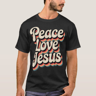 Peace Liebe Jesus Retro Regenbogen 60er Boho Hippi T-Shirt