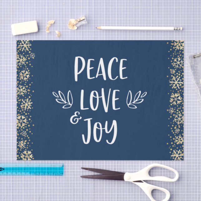 Peace Liebe Joavy Gold Snowflakes Typografie Seidenpapier (Handwerk)