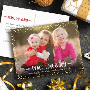 Peace Liebe Jockey Foto Weihnachten Real Gold Folien Feiertagspostkarte