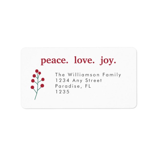 Peace Liebe Joliday Christmas Holly Berries Adressaufkleber (Vorne)