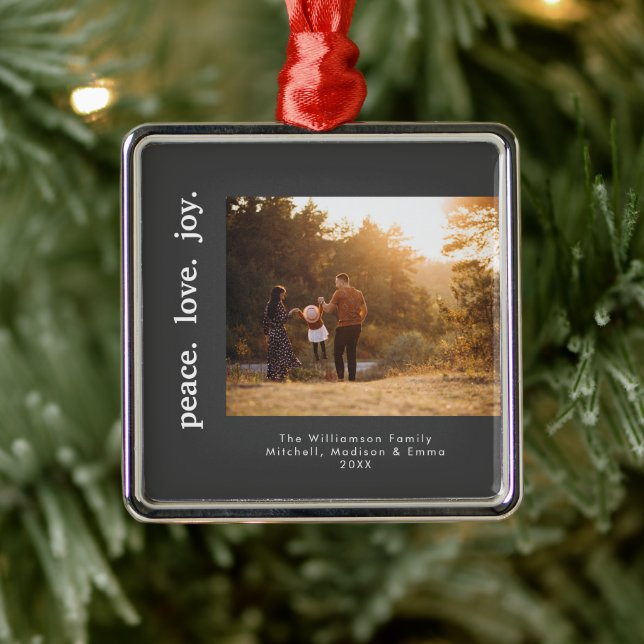 Peace Liebe Joliday Weihnachten Foto Ornament Aus Metall (Baum)