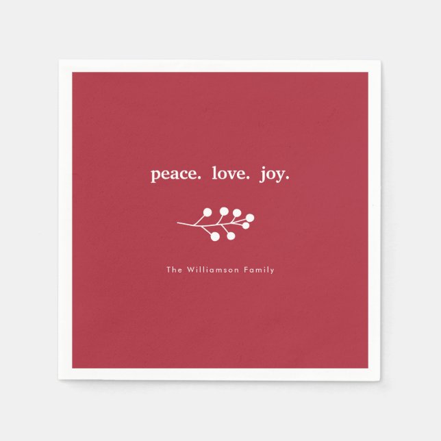 Peace Liebe Joly Holly Berries Weihnachtsfest Weih Serviette (Vorderseite)