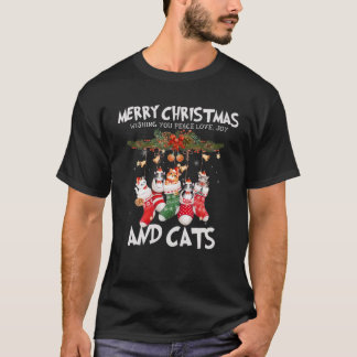Peace Liebe Joy and Cats in Sock Christmas Funny C T-Shirt