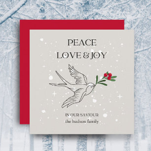 Peace Liebe Joy Bird Red Berry Snow Weihnachten