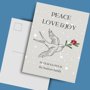 Peace Liebe Joy Bird Red Berry Snow Weihnachten Postkarte