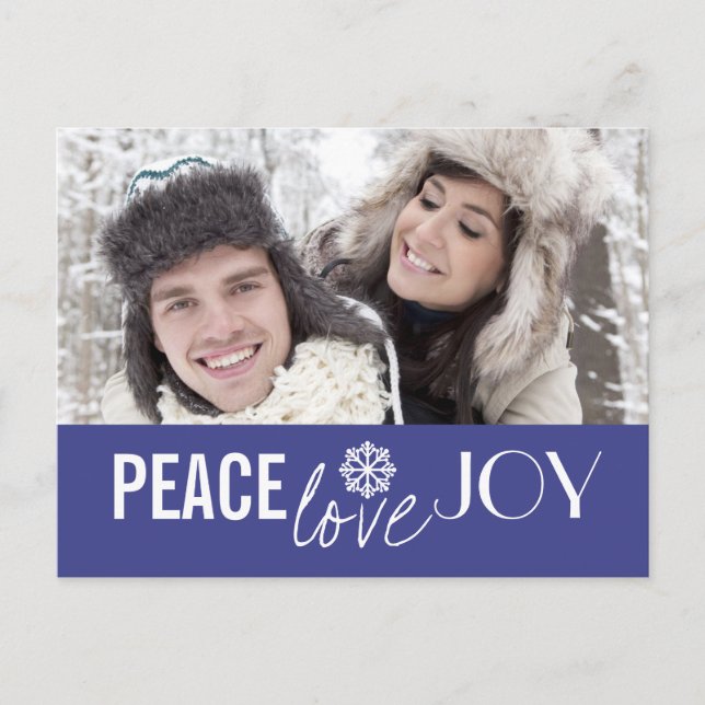 Peace Liebe Joy Blue Snowflake Holiday Postkarten (Vorderseite)