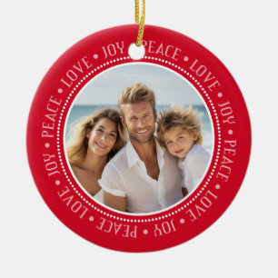 Peace Liebe Joy Border in Red - Foto Keramik Ornament