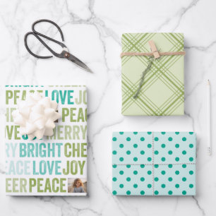 Peace Liebe Joy Bright Merry Cheer 1 Foto Muster Geschenkpapier Set