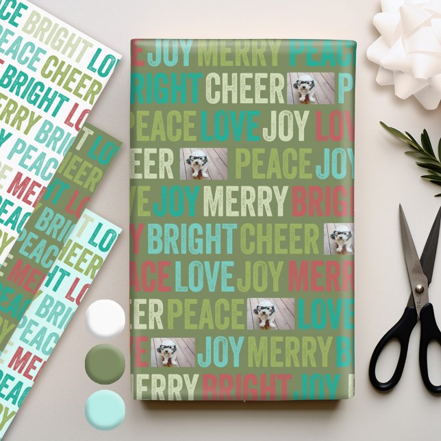 Peace Liebe Joy Bright Merry Cheer mit 1 Foto Geschenkpapier Set (Personalized Photo Wrapping Paper)