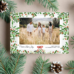 Peace Liebe Joy, Christmas Berries, Custom Foto Feiertagspostkarte