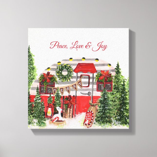 Peace Liebe & Joy Christmas Camper Leinwanddruck (Vorderseite)