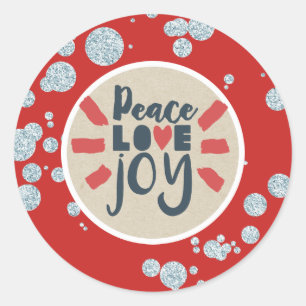 PEACE LIEBE JOY Christmas Glitzer Kraft Holiday Runder Aufkleber