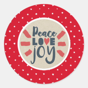 PEACE LIEBE JOY Christmas Red Stars Kraft Urlaub Runder Aufkleber