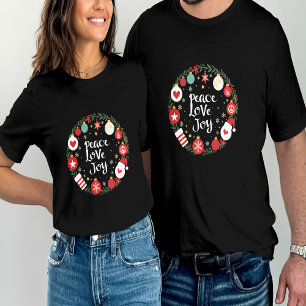 Peace Liebe Joy Christmas Wreath Festive T-Shirt
