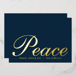 Peace Liebe Joy Elegante Typografie Navy Blue Gold Folien Feiertagskarte