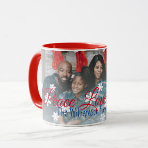 Peace Liebe Joy Family Foto Red White Snowflake Tasse