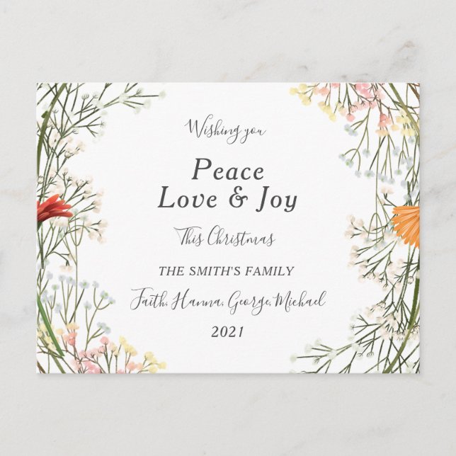 Peace Liebe Joy Family Frohe Weihnachts-Postkarte Postkarte (Vorderseite)
