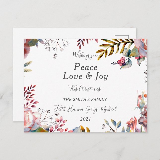 Peace Liebe Joy Family Frohe Weihnachts-Postkarte Postkarte (Vorne/Hinten)