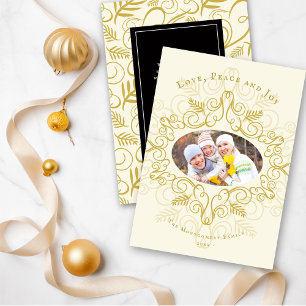 Peace Liebe Joy Festive Foliage Vintag Deko Foto Feiertagskarte