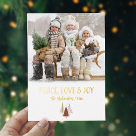 Peace Liebe Joy Foto Personalisiert Elegante Gold Folien Feiertagskarte