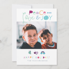 Peace Liebe & Joy Fun Bright Christmas Emoji Foto Feiertagskarte