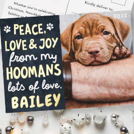Peace Liebe & Joy Funny Modern Pet Custom Foto Folien Feiertagspostkarte