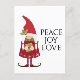 Peace Liebe Joy Girl Gnome Feiertagspostkarte