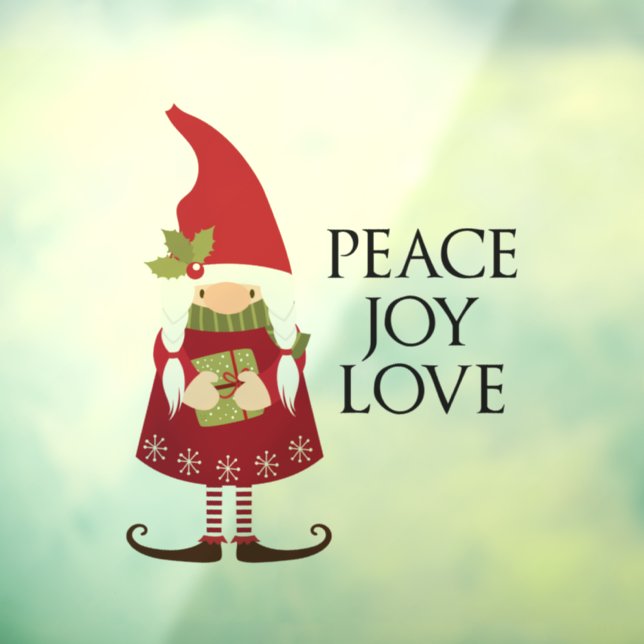 Peace Liebe Joy Girl Gnome Holiday Fensteraufkleber (Blatt 3)