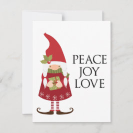 Peace Liebe Joy Girl Gnome Holiday Personalisiert Feiertagskarte