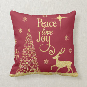 Peace Liebe Joy Gold Glitzer Red Christmas Tree  Kissen