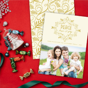 Peace Liebe Joy Gold Vintag Deko Foliage Foto Feiertagskarte