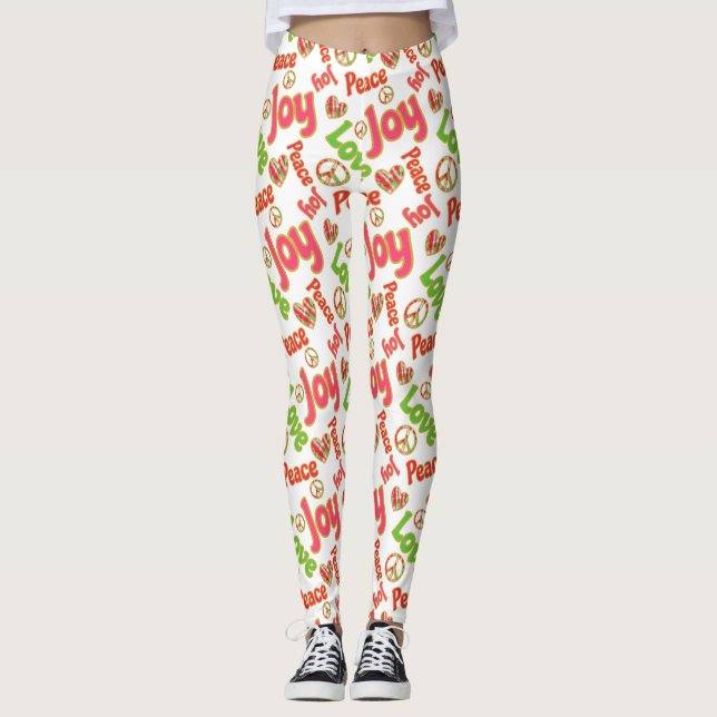 Peace Liebe Joy Hippie Boho Retro Weihnachtsfeiert Leggings (Vorderseite)