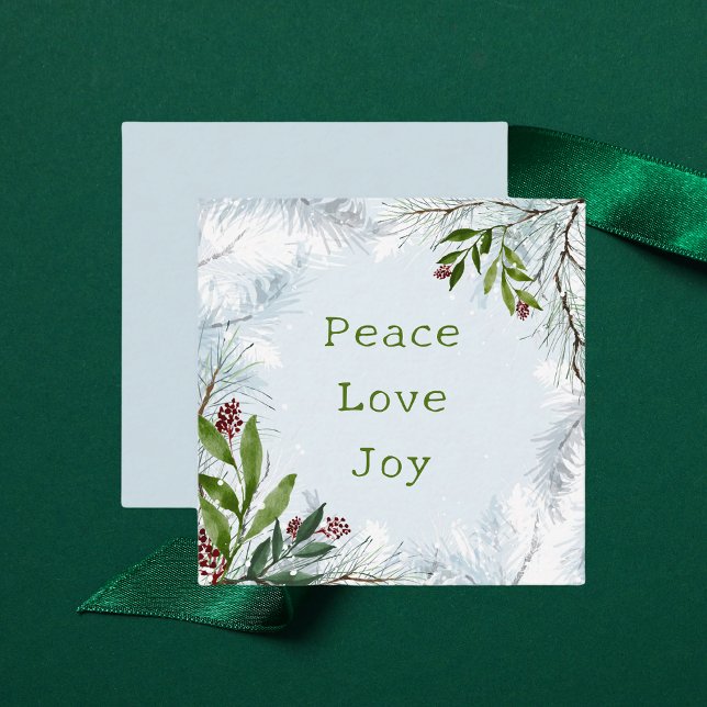 Peace Liebe Joy Holiday Pine Greenery Mitteilungskarte (Von Creator hochgeladen)