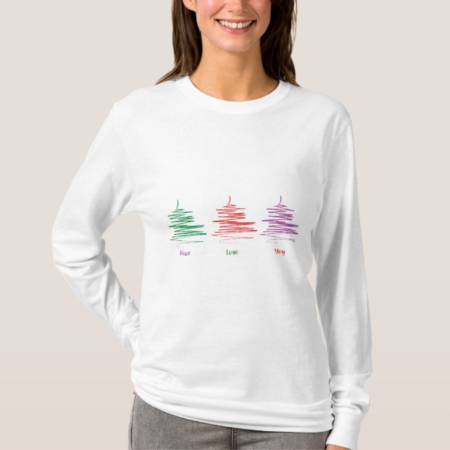 Peace Liebe Joy Holidays Tree Women's long Ärmel T-Shirt (Vorderseite)