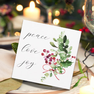 Peace Liebe Joy Holly Berry Red Feiertagskarte