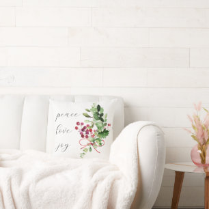 Peace Liebe Joy Holly Berry Red Kissen