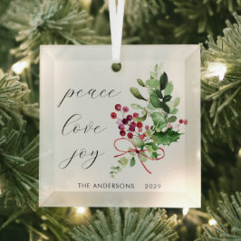 Peace Liebe Joy Holly Berry Red Ornament Aus Glas