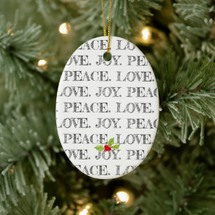 PEACE LIEBE JOY Holly Christmas Typografy Festival Keramik Ornament