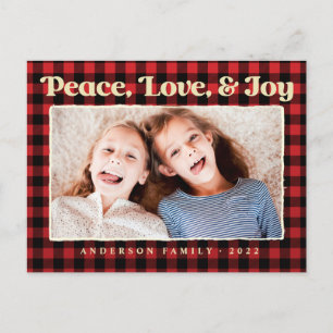 Peace Liebe & Joy Kariert Pattern Family Foto Feiertagspostkarte
