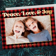 Peace Liebe & Joy Kariert Pattern Family Foto